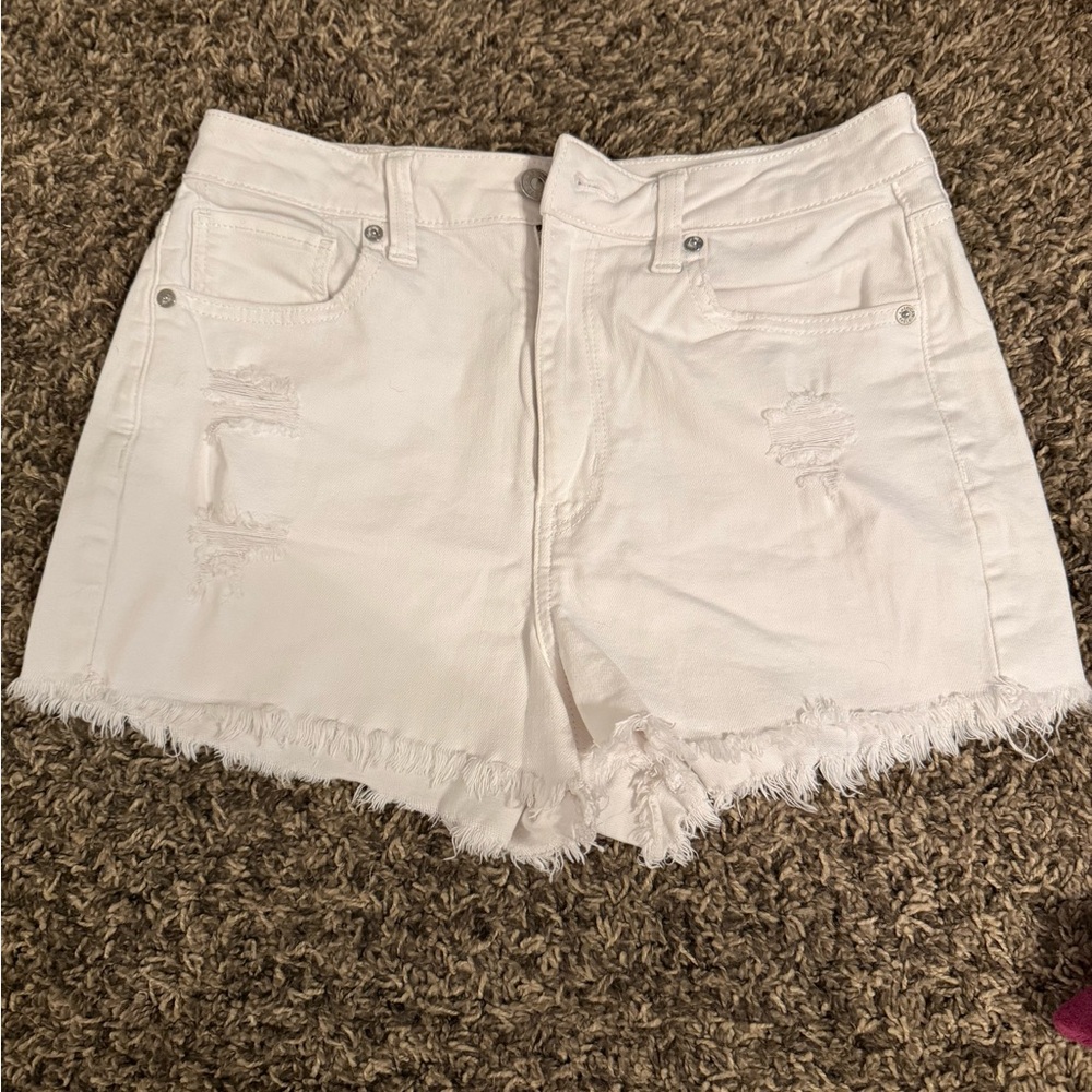 American Eagle White Distressed Jean Shorts